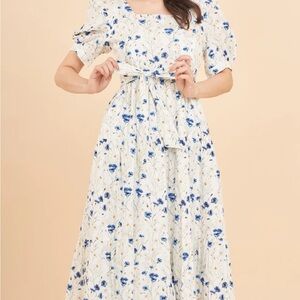 Chic Floral Midi Dress with Puff Sleeves